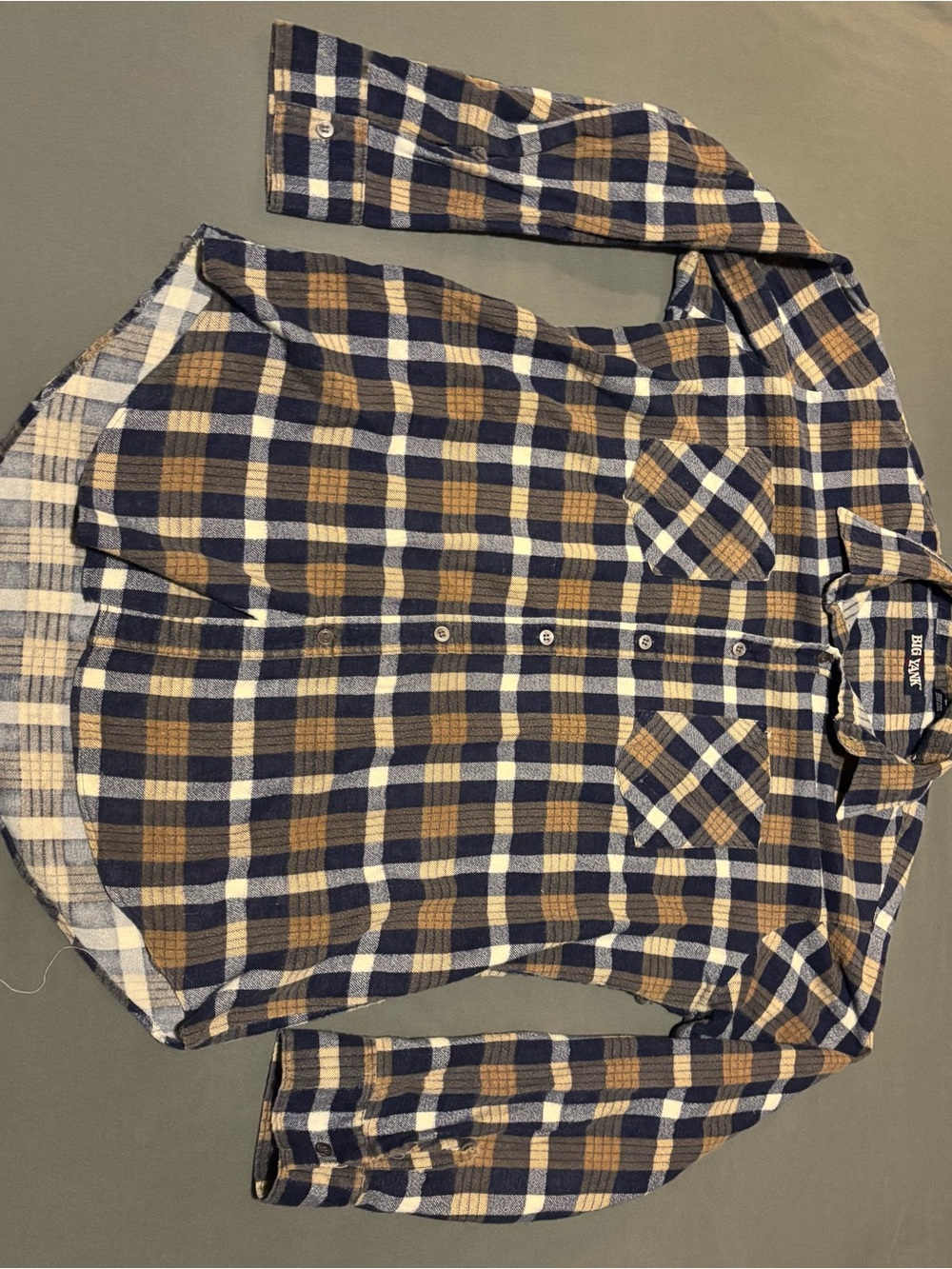 Big Star Men's Navy, Tan & White Plaid Button-Down Shirt